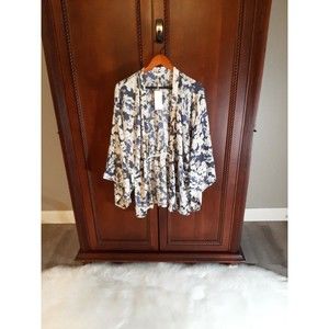 Sim & Sam Women's Size L/XL Sheer Kimono Lounge Wear Gray/Blue Floral NWT